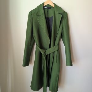 ZARA Green Belted Trench Coat